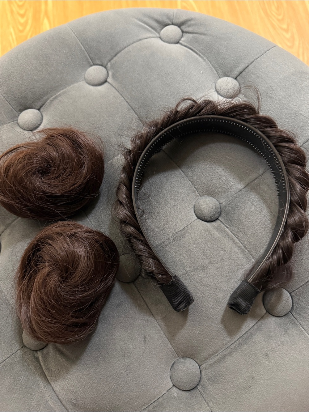 Brown Braided Headband with Two Bun Hairpieces - Women Hair